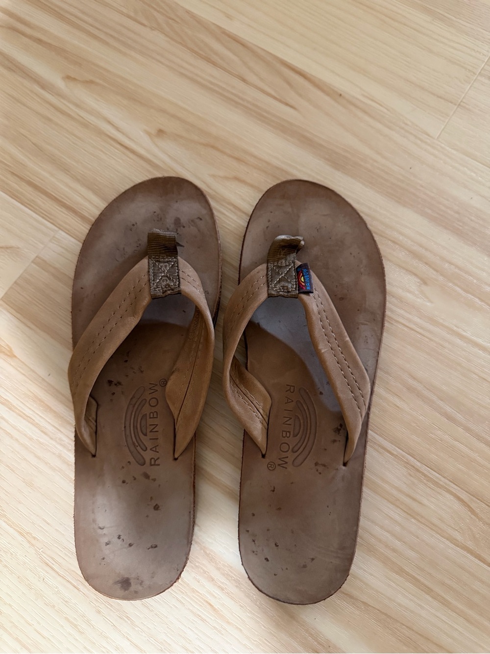 Rainbow Leather Flip Flops in Brown